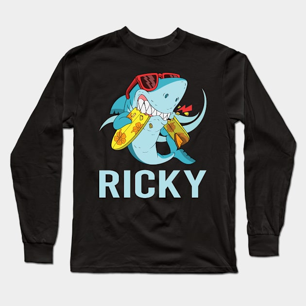 Funny Shark - Ricky Name Long Sleeve T-Shirt by songuk